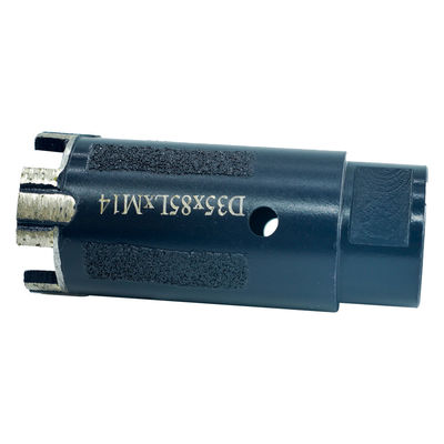 Perforação seca de pedra de granito vermelho de 35 mm com adaptador M14 e pó de ferro