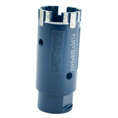 Perforação seca de pedra de granito vermelho de 35 mm com adaptador M14 e pó de ferro